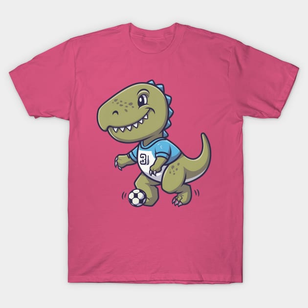 Focused dinosaur playing football T-Shirt by Spaceboyishere